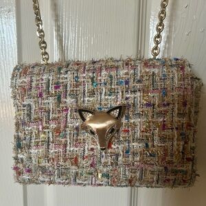 Betsey Johnson Multicolor Tweed Crossbody Bag with Gold Chain
